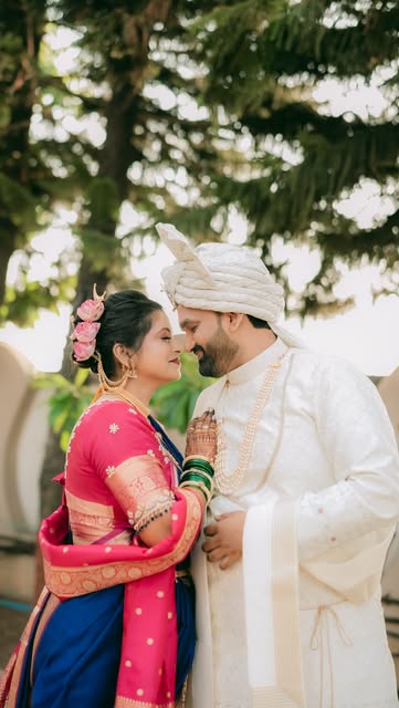 Wedding couple outdoors, bridal reel by Sonali Sarode, makeup artist in Nashik